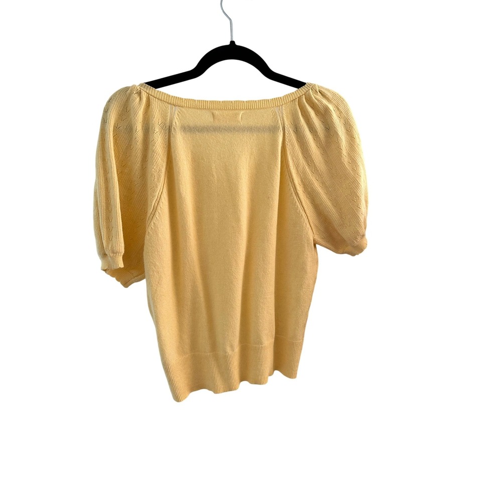 Lauren Conrad Yellow V-Neck Puff Sleeve Pointelle Knit Sweater Top Womens Medium - Picture 2 of 8